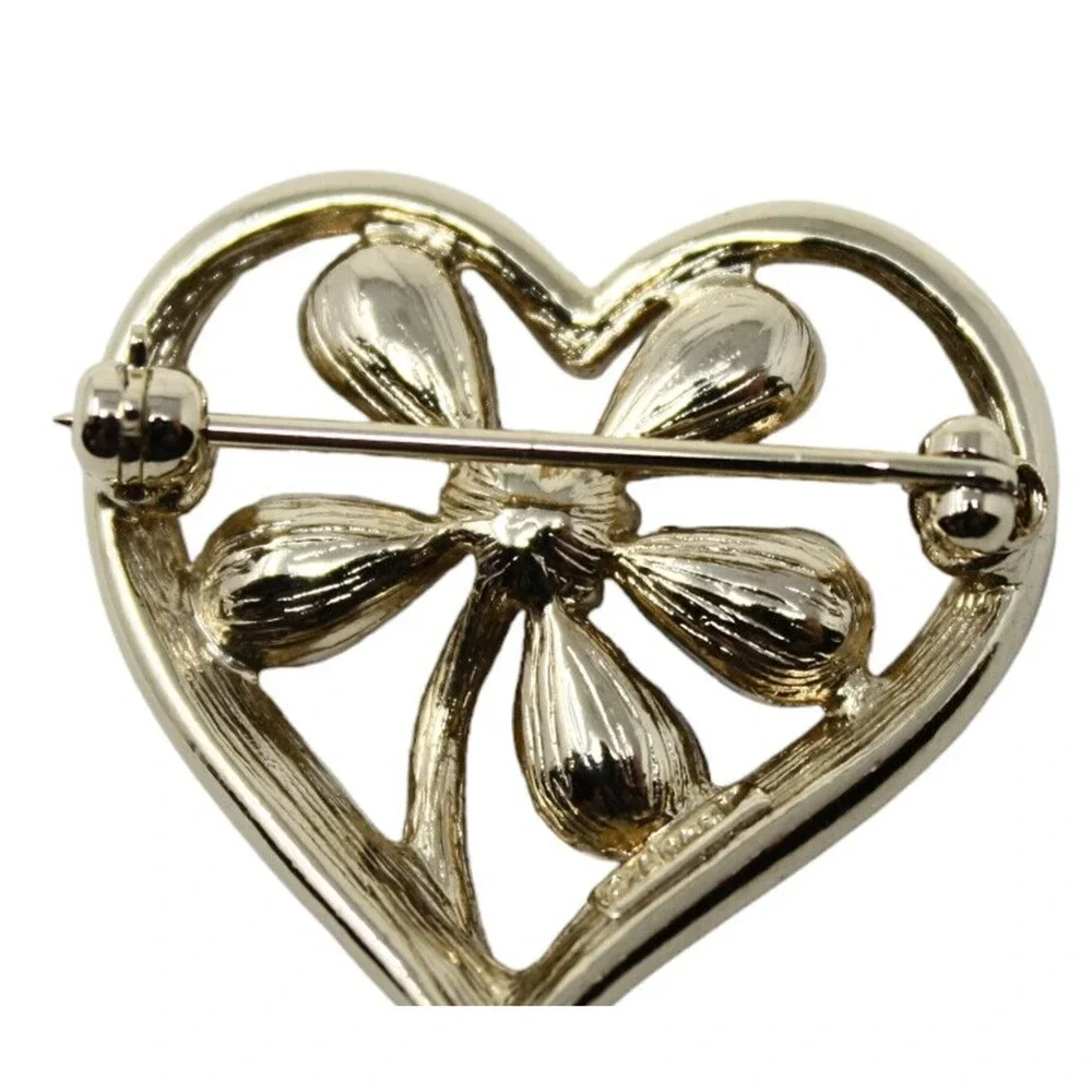 Vintage Monet Open Heart Pin Brooch Purple Rhinestone Flower Valentine - Hey Viv